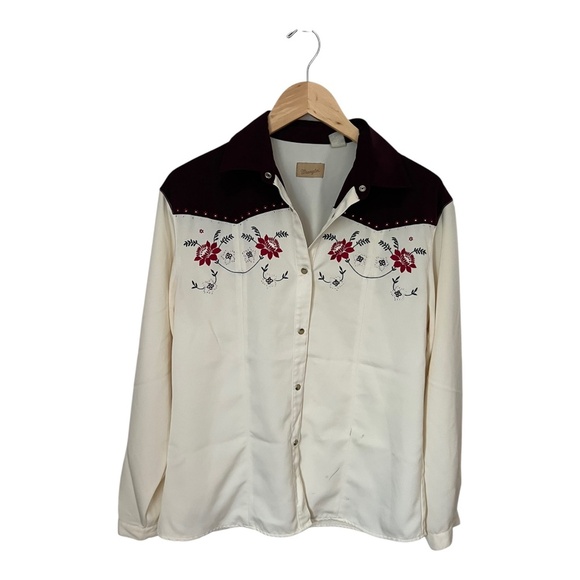 Vintage Wrangler Rodeo Top Embroidered Western Yoke Roses Pearl Snaps - Picture 3 of 4
